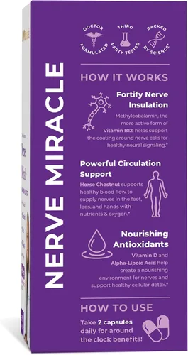 Miniatura 2 de Suplemento Nerve Miracle de máxima fuerza Apoyo para la salud nerviosa Piernas, pies, manos, dedos de los pies Mega dosis de ácido alfa
