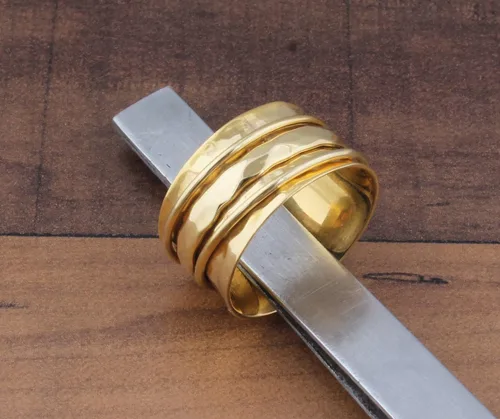 Miniatura 7 de Gold Plated Spinner Ring, Gold Plated Brass Fidget Anxiety Spinner Ring, Peridot Band For Women, Hand Hammered Worry Spinner Ring Gift