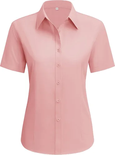 Miniatura 26 de siliteelon Camisas de vestir para mujer, de manga corta, de algodón, camisa con botones abajo, camisa básica con botones arriba, camisas con cuello
