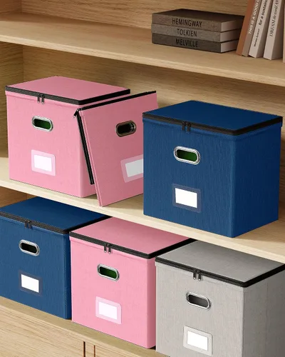 Miniatura 6 de Oterri Cajas organizadoras de archivos con tapas, caja de archivos con bolsillos de malla, caja organizadora de documentos para carpetas
