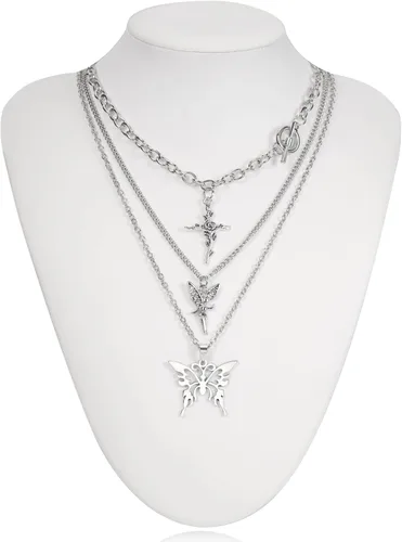 Miniatura 7 de Juego de 10 piezas de collar Y2k para mujer, accesorios góticos grunge, collares de joyería, cruz gótica, espinas de hadas, ángel gótico, corazón