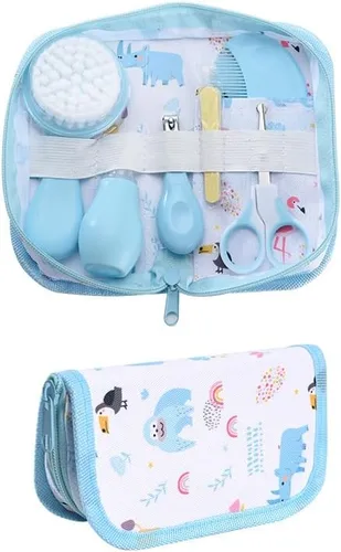 Kit de aseo para bebés, juego de cuidado de seguridad infantil con cepillo para el cabello, peine cortaúñas, aspirador nasal, kit esencial para Azul