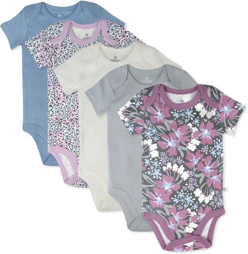 HonestBaby baby-girls 5-pack Short Sleeve Bodysuits One-piece 100% Organic Cotton for Infant Baby Girls