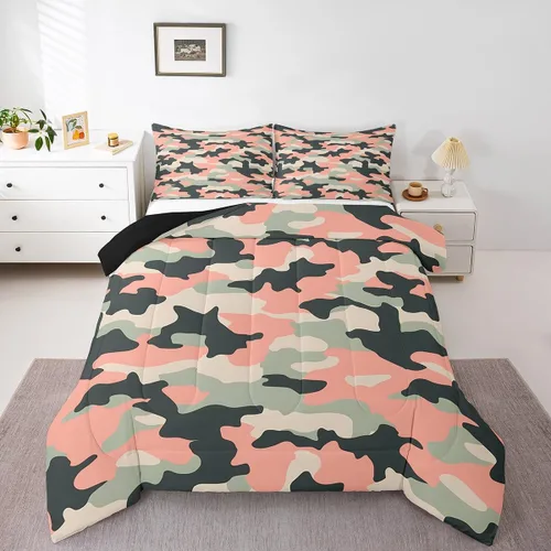 Miniatura 22 de Juego de edredón de camuflaje para niños, tamaño individual, para niños y niñas, juego de ropa de cama ligero con estampado de camuflaje militar