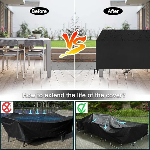 Miniatura 5 de Cubiertas para muebles de patio 124" L x 76" W x 32" H, cubierta impermeable para muebles de mesa de exterior, rectangular, 600D, cubierta de juego
