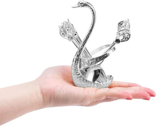 Miniatura 8 de Juego de cuchara de café con soporte, soporte para cuchara y tenedor de cisne, elegante y encantador kit de servicio decorativo para cucharas