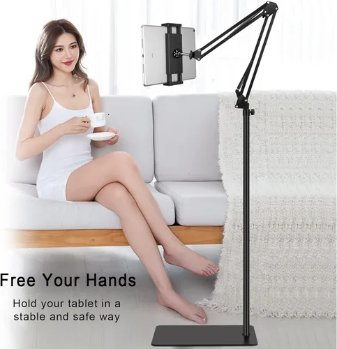 Miniatura 2 de Soporte de suelo para tablet con base de doble peso, soporte para teléfono de cama superior ajustable en altura / soporte elástico para tableta