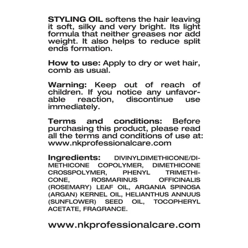Miniatura 2 de NK Professional Care Aceite de peinado Silicona de alta tecnología para el cabello Brilla sin engrasar Cabello brillante, suave y sedoso 4.1