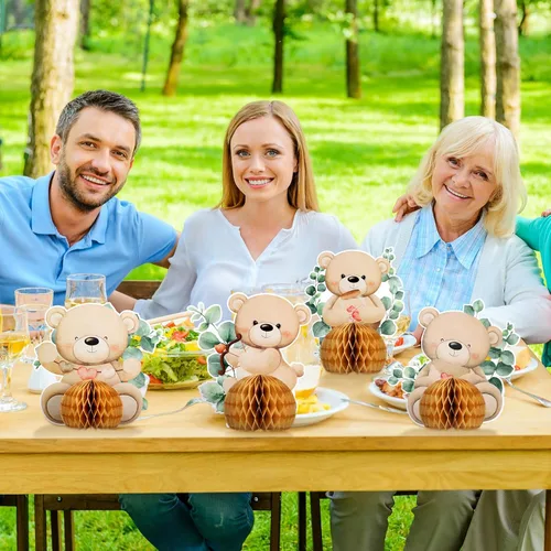 Miniatura 2 de Hiboom 8 piezas de centro de mesa de oso para baby shower, suministros de fiesta de oso para baby shower, decoración de fiesta de bebé, centros