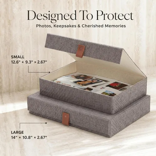 Miniatura 3 de Cajas Decorativas de Almacenamiento de Fotos con Tapas - Juego de 2 Hermosos Organizadores de Lino Son Perfectos para Almacenar de Forma Segura Tus