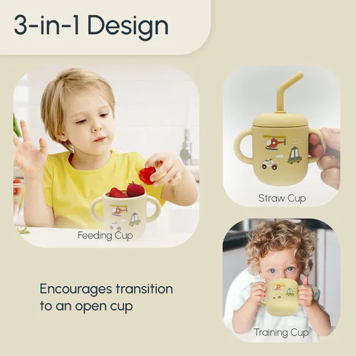 Miniatura 3 de Vaso de silicona para niños de 6 meses y niños pequeños, lindo vaso para beber con popote para el primer entrenamiento, botella de agua para bebé
