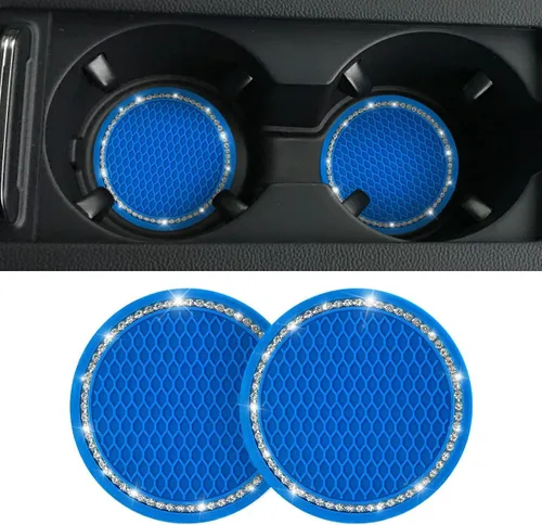 Miniatura 10 de Portavasos para automóvil, 2 piezas, accesorios universales de diamantes de imitación de cristal brillante de 2.75 pulgadas, juego de almohadillas