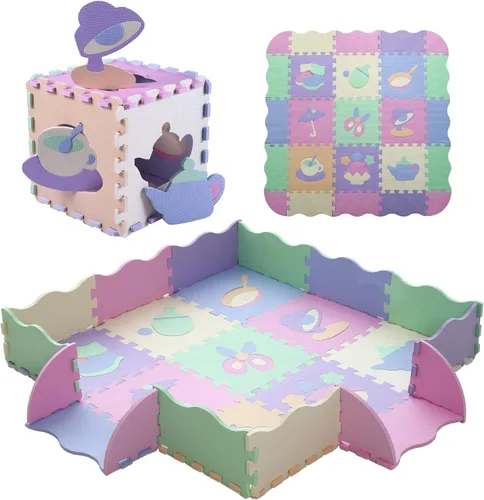 Miniatura 15 de Alfombrilla de juego de espuma para niños, 25 piezas de rompecabezas cuadrados entrelazados, alfombrilla de juego de espuma para bebés, alfombrilla