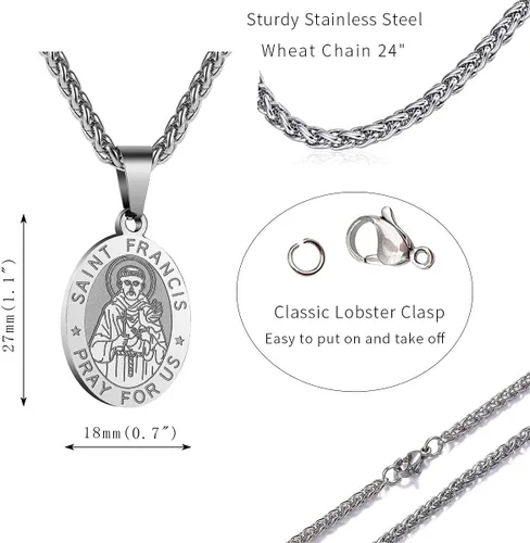 Miniatura 136 de P. BLAKE Collar ovalado de San Cristóbal, Miguel, José, Jude/Virgen María/José/Francisco/Patrick/Anthony/Benedict/Thomas para hombres y mujeres
