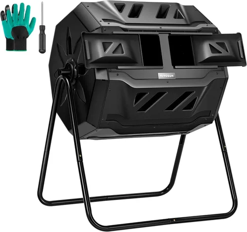 VIVOSUN Cubo de compostaje giratorio para exteriores, con puerta negra de 43 galones, doble lote giratorio Negro