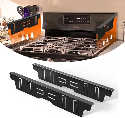 Miniatura 8 de Paquete de 2 cubiertas expandibles de acero inoxidable para huecos de estufa (13.8"-27.6"), retráctiles para llenar el espacio entre la estufa