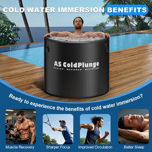 Miniatura 5 de AS ColdPlunge Bañera de hielo XL para inmersión en frío, 120 galones de hielo con tapa aislada, taburete escalón, barril inflable portátil, fácil