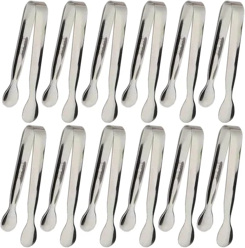 Miniatura 10 de Sunenlyst - Juego de 6 pinzas de hielo de acero inoxidable de 4.25 pulgadas, pinzas para servir y pequeñas pinzas de cocina para aperitivos, fiesta