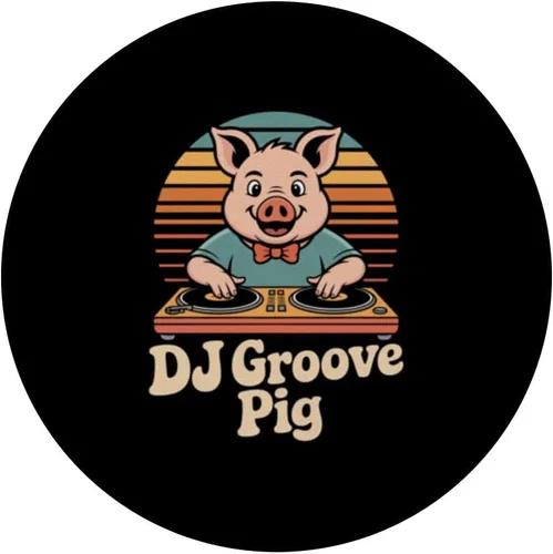 Miniatura 3 de DJ Groove Pig Retro Turntable Sunset Party Vibes PopSockets Adhesive PopGrip