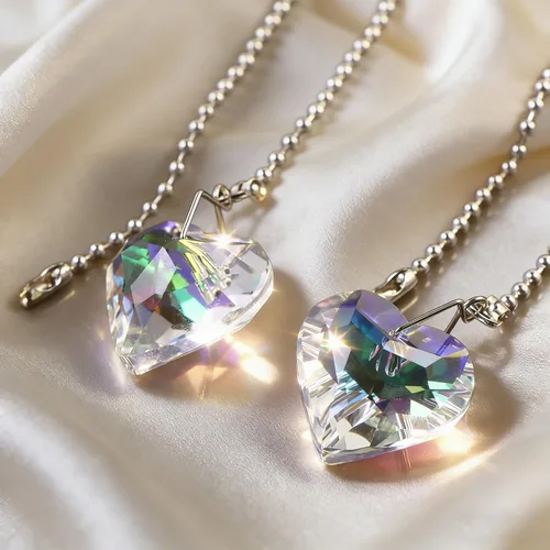 Miniatura 4 de Extensor de cadena para ventilador de techo, paquete de 2 colgantes decorativos de prisma de corazón de cristal de 12 pulgadas con conectores de AB