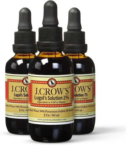 J.CROW'S Lugol's Solución de yodo 2% 2 oz (3 botellas) – Líquido de yodo y potasio de primera calidad, extracto de salmuera natural sin gluten y