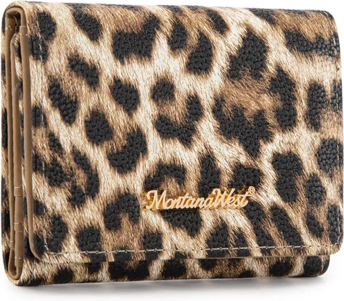 Miniatura 16 de Montana West Billetera pequeña de triple pliegue para mujer, con bloqueo RFID, carteras minimalistas con ventana de identificación, Beige