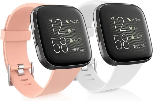Miniatura 10 de Paquete de 2 bandas elásticas compatibles con Fitbit Versa 2 para mujeres y hombres, correa de repuesto de nailon suave ajustable transpirable