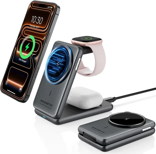 Cargador inalámbrico para Apple, cargador MagSafe 3 en 1, cargador magnético plegable para iPhone 17/16/15/14, Airpods Pro 2, iWatch Series