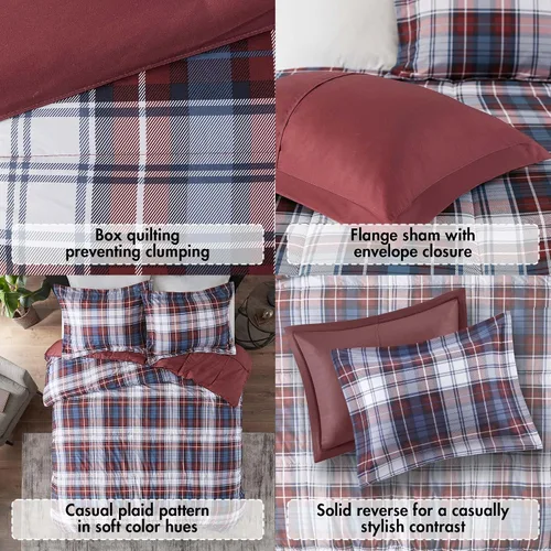 Miniatura 2 de Madison Park Essentials - Edredón a cuadros Parkston, funda a juego, funda 3M Scotchguard antimanchas, hipoalergénico, juego de ropa de cama