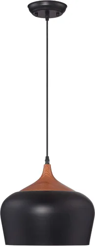 Miniatura 2 de Possini Euro Design Felton - Mini lámpara colgante negra de 12 pulgadas de ancho con detalle de madera rústica para comedor, sala de estar, hogar