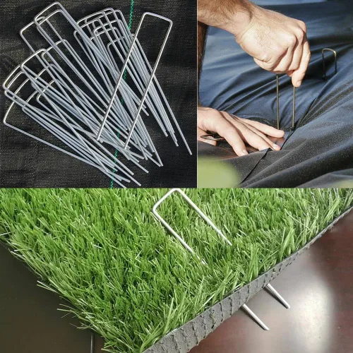 Miniatura 5 de Paquete de 50 grapas de paisaje de 6 pulgadas, estacas galvanizadas para césped, tipo U, para barrera de malezas, tela de sujeción de vallas