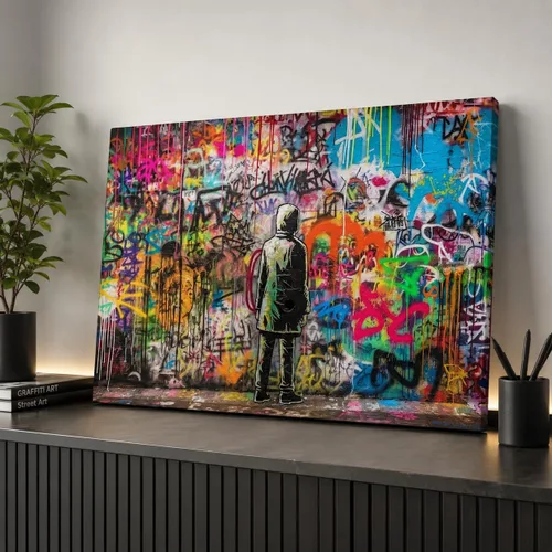 Miniatura 50 de ANRUOXI Arte de Pared de Graffiti, Impresión de Lienzo de Astronauta Espacial de Graffiti para Decoración de Pared, Impresiones de Arte Modernas
