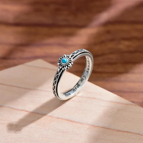 Miniatura 5 de Anillo de plata de ley con girasol, anillo giratorio para ansiedad, regalo de joyería para mujeres