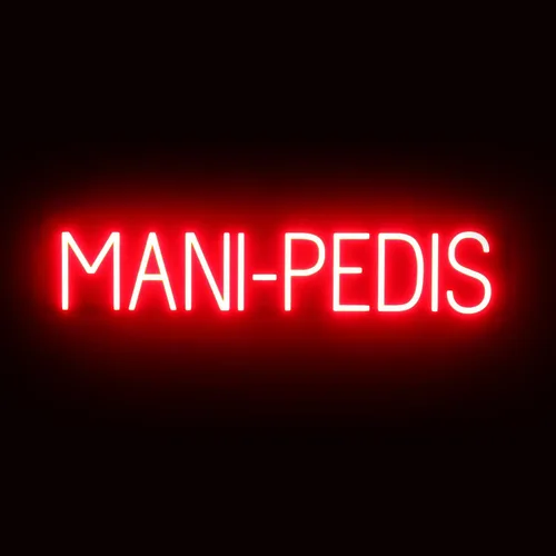 SpellBrite MANI-PEDIS - Letrero para salones de manicura | Letreros relacionados con salones de uñas con aspecto de neón, luz LED roja | 33.4 x 6.3
