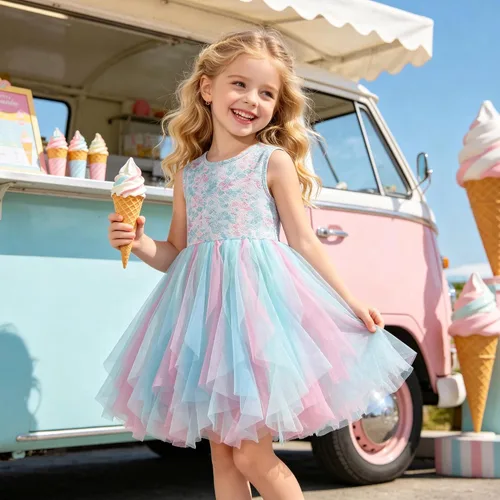 Miniatura 3 de VIKITA Vestido tutú para niñas pequeñas, falda de princesa de tul de sirena, traje de fiesta de cumpleaños de verano para niñas pequeñas de 3 a 8
