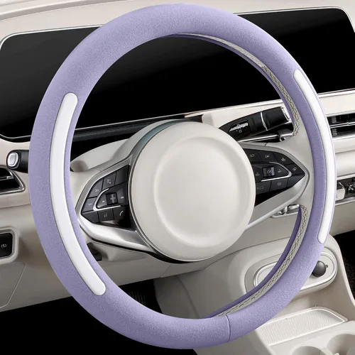 Miniatura 13 de Funda para volante, universal de 15 pulgadas, protector de volante de cuero sintético, antideslizante, transpirable y compatible con calefacción