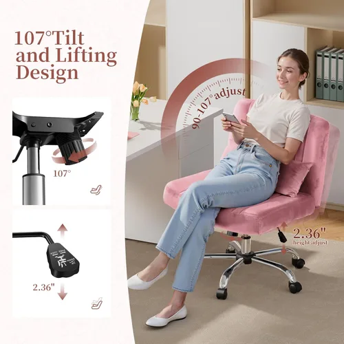 Miniatura 7 de Warmiehomy Silla de escritorio cruzada de terciopelo con ruedas, sillas de oficina de lujo con patas cruzadas para oficina en casa, silla giratoria