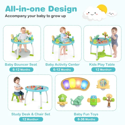 Miniatura 2 de BABY JOY Centro de actividades 5 en 1 para bebés, puentes y gorilas con juguetes extraíbles, luces y música, 3 alturas ajustables, centro de juego