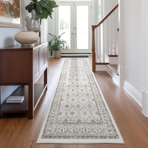 Miniatura 108 de Jinchan Fiora - Alfombra redonda de 8 pies, alfombras vintage con diseño floral envejecido, lavable a máquina, antideslizante, de pelo bajo, Azul
