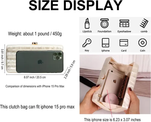 Miniatura 4 de Women Acrylic Clutch Purse Marbled Evening Shoulder Bag for Wedding Cocktail Party Prom