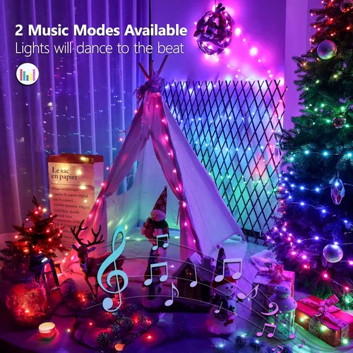 Miniatura 4 de BrizLabs Guirnalda de luces de hadas de 33 pies, 100 luces LED rojas, blancas y azules con temporizador remoto, USB 4 de julio, luz estrellada, 100