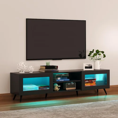 Miniatura 7 de HedoAjim Soporte de TV negro para televisores de 32 a 70 pulgadas, centro de entretenimiento con 2 puertas acrílicas, mesa consola multimedia de 58