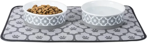 Miniatura 2 de Taza para mascotas Bone Dry con diseño de pata en cerámica, colección Lattice, juego mediano, 6x2 pulgadas, gris, 2