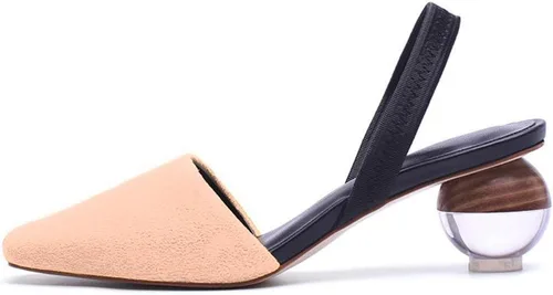 Miniatura 5 de Fericzot Mule Shoes Sandalias esféricas de tacón transparente Zapatillas de punta cuadrada Slip On Bombas Slingback Zapatos de vestir de boda