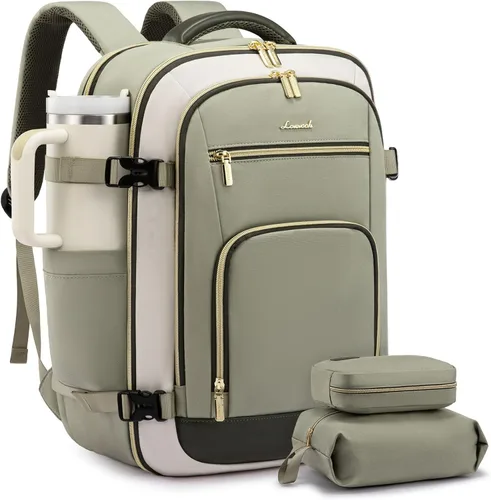 Miniatura 35 de LOVEVOOK Mochila de viaje para mujer y hombre, Beige, Mochilas de viaje