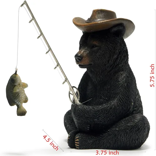 Miniatura 9 de Hodao Figuras de pesca de oso negro, decoración de oso de verano, manualidades para decoración de escritorio de oficina en casa, estatua