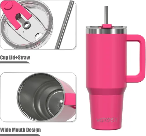 Miniatura 9 de Vaso de 20 onzas con asa, vaso con tapa y popote, taza de doble pared aislante de acero inoxidable para viaje (mantiene frío por 34 horas), botella