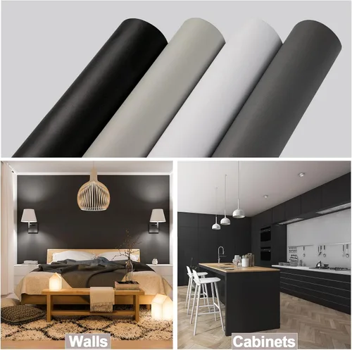 Miniatura 3 de Oxdigi Papel tapiz negro de 24 x 196 pulgadas, papel adhesivo negro mate para despegar y pegar, autoadhesivo, extraíble, impermeable, película