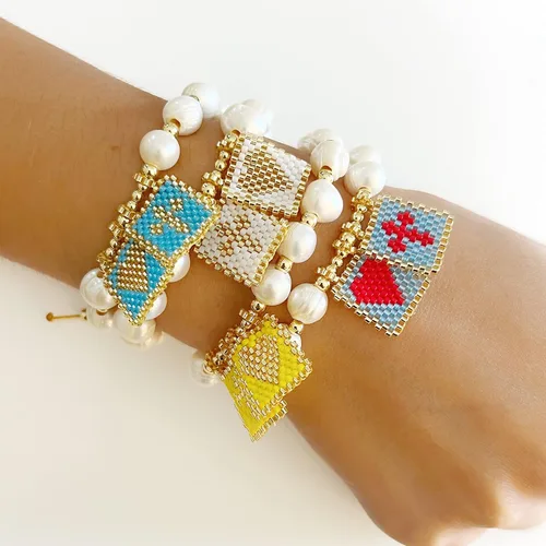Miniatura 7 de LESLIE BOULES Pulsera de amor escapular de oro blanco para mujer cuentas de perlas barrocas Barroco Sin gemas