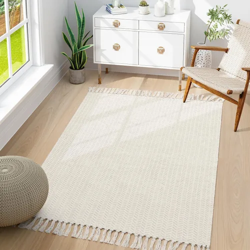 Miniatura 41 de Lahome Alfombras de baño bohemias, alfombra pequeña de 2 x 3 pies, alfombra ligera para entrada, alfombra de algodón tejida con borlas, alfombra
